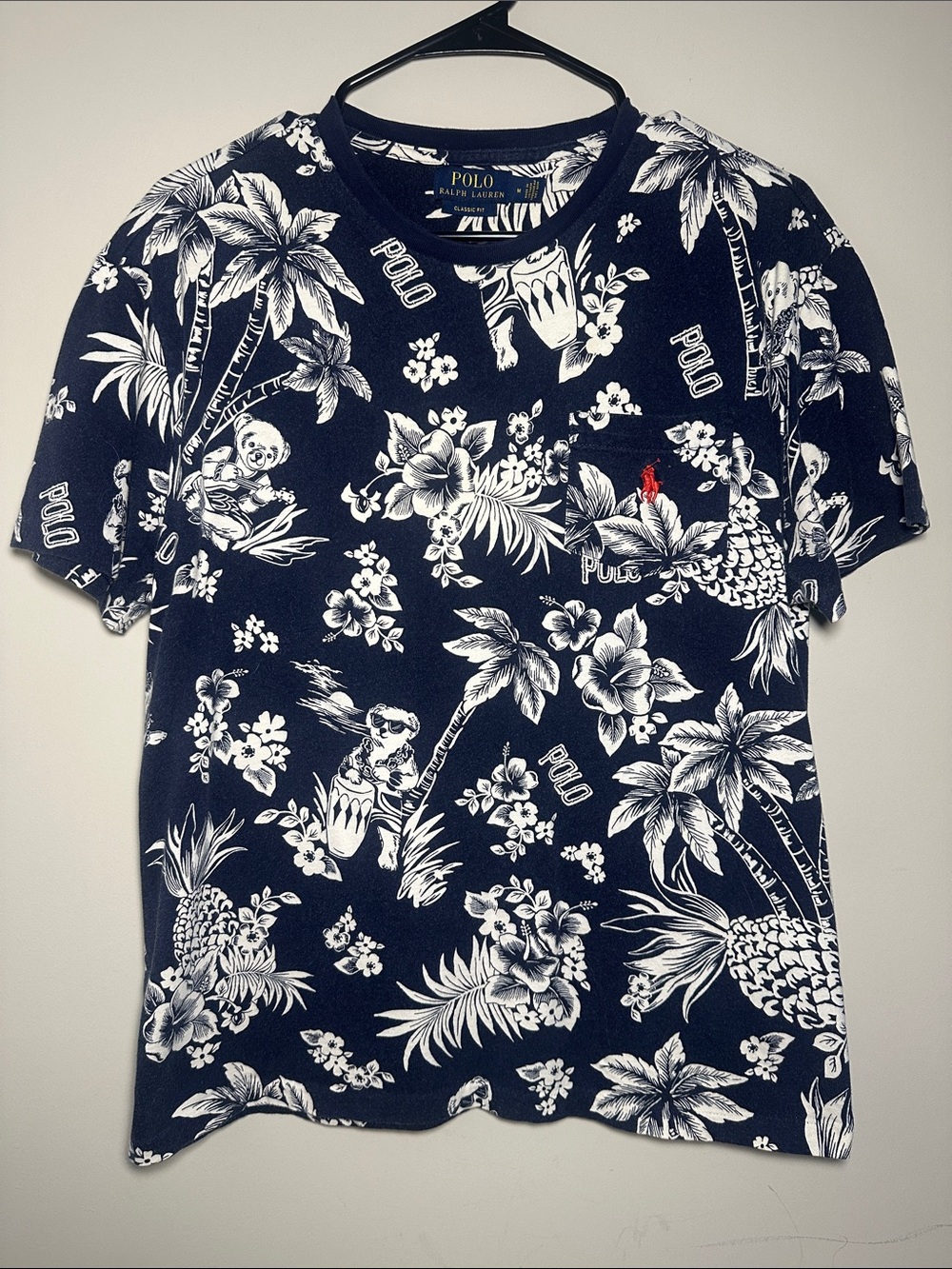 Polo by Ralph Lauren Navy & White Floral all over print bears with hole